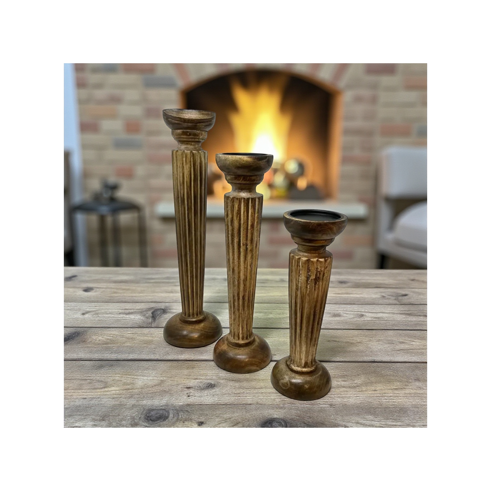 Set of 3 Hampshire Pillar Holder-Shabby Brown 